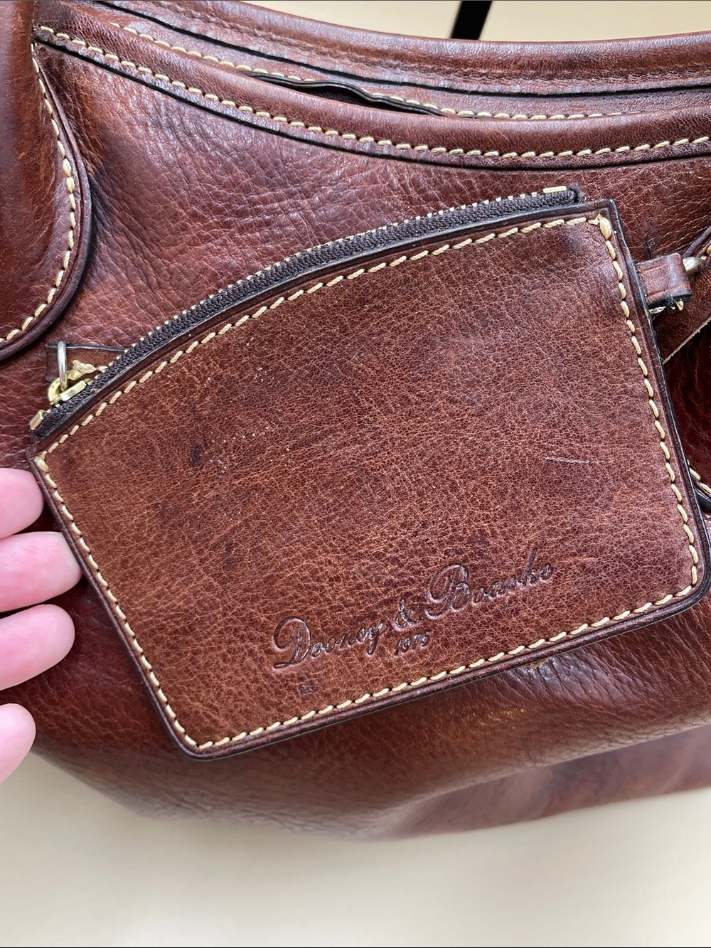 Dooney & Bourke Brown Florentine Vacchetta Leather Dual-Pocket Tote - Picture 8 of 8